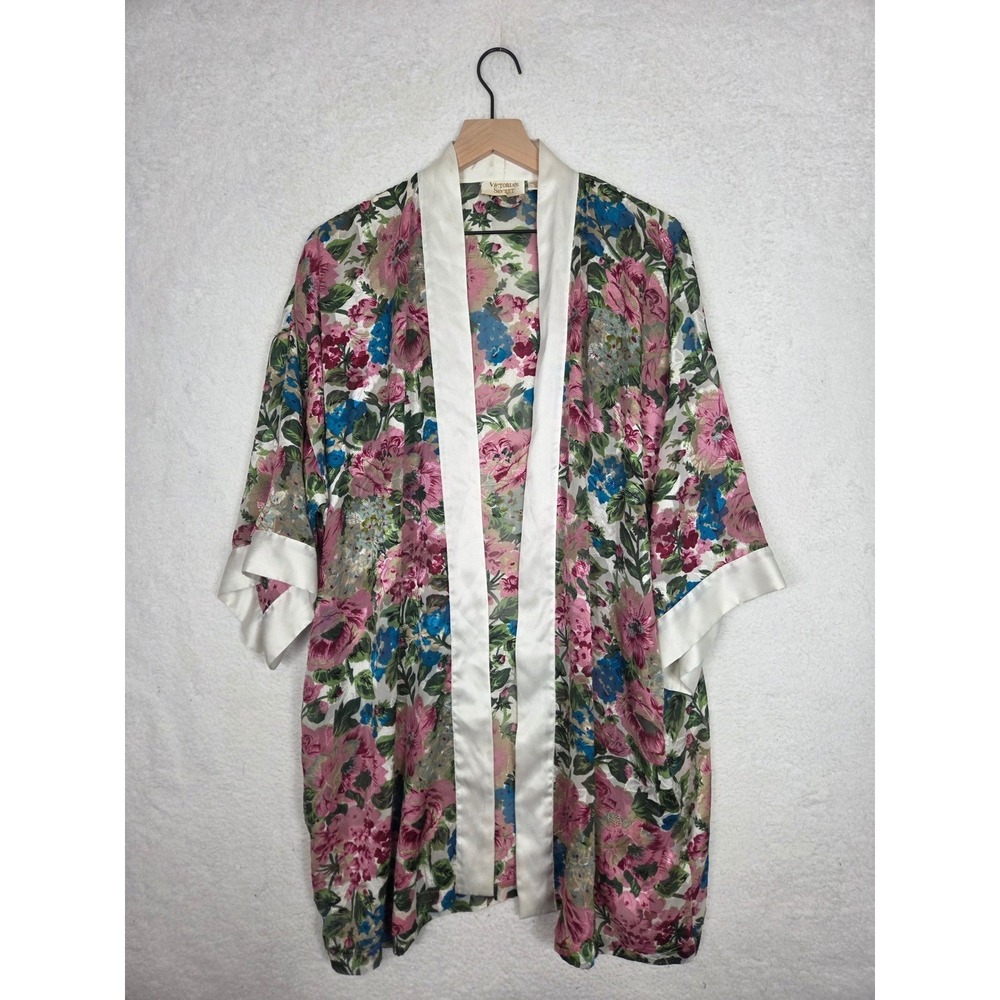 Vintage Victorias Secret Gold Label Floral Kimono Robe Pink Blue One Size OS